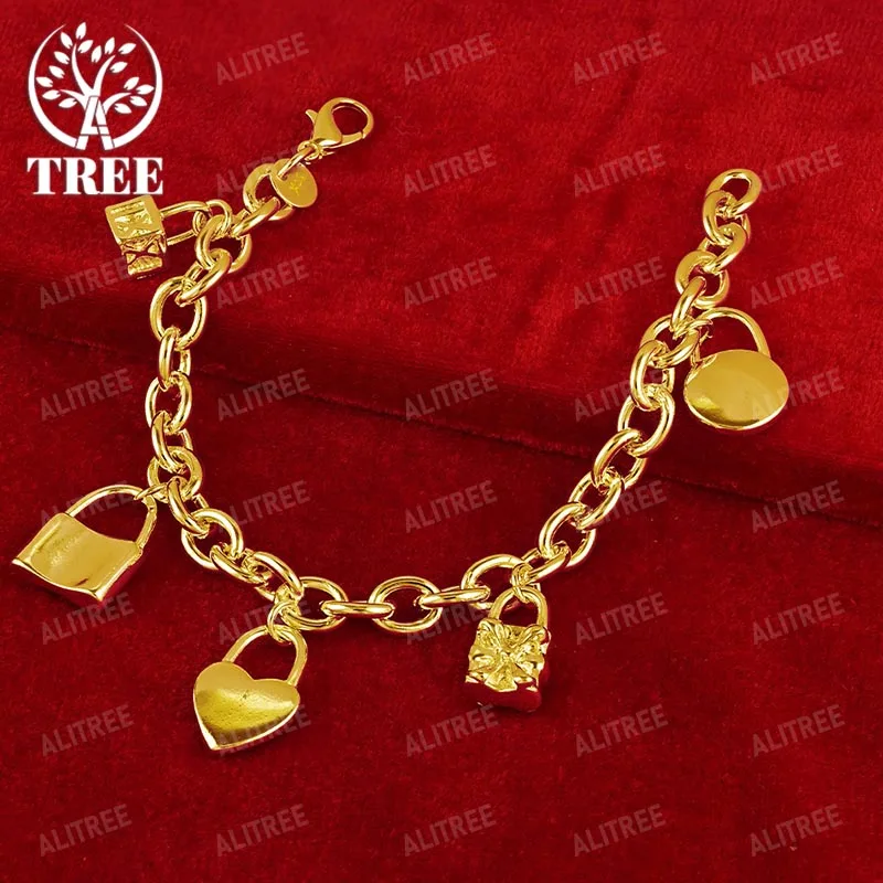 

ALITREE 18K Yellow Gold Heart Lock Chain Bracelets For Woman Fashion Party Birthday Wedding Engagement Charm Jewelry Lovers Gift