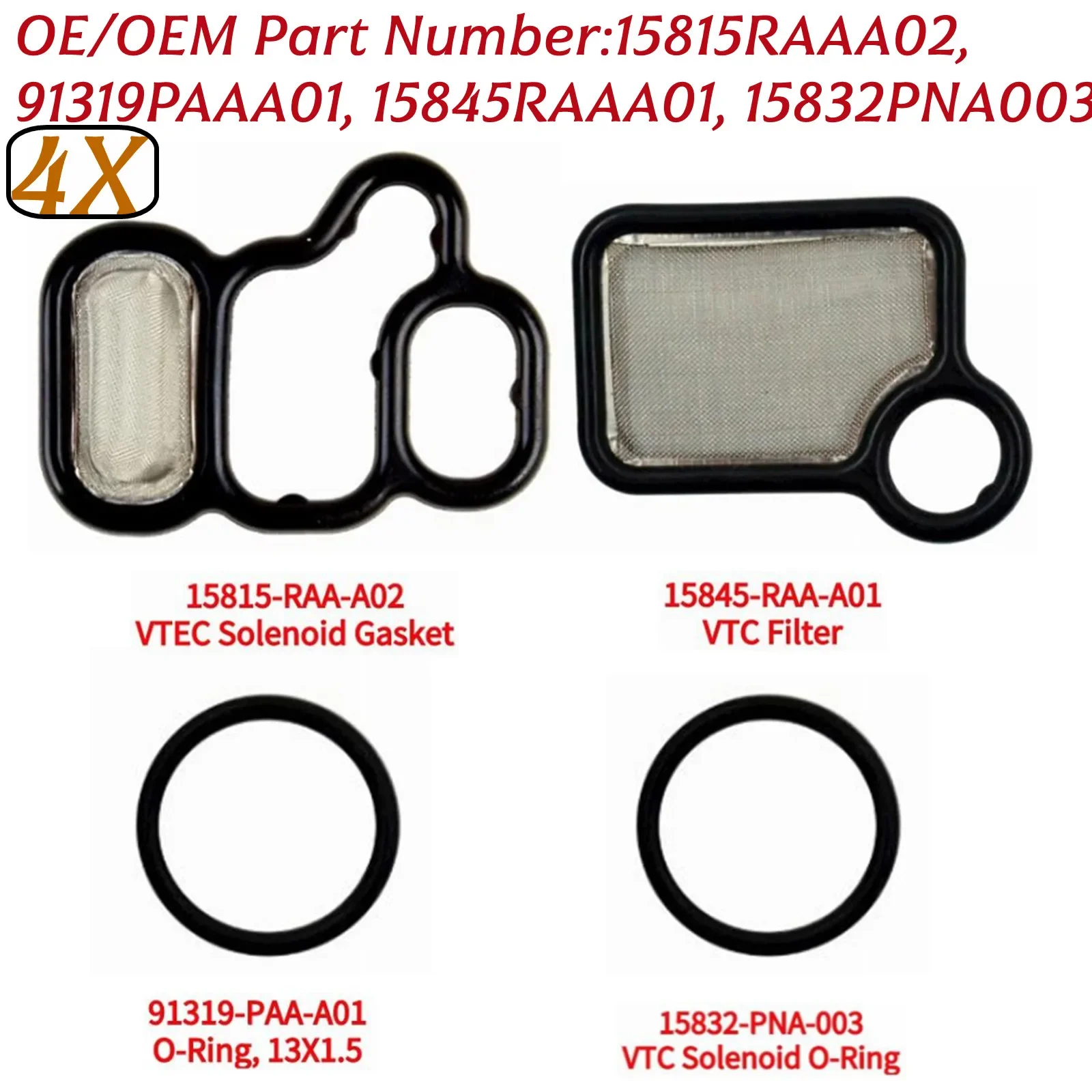 4 unids/set VTEC Kit de junta de válvula de carrete solenoide para motocicleta 03-07 Civic Element 15815-RAA-A02, 91319-PAA-A01, 15845-RAA-A01,