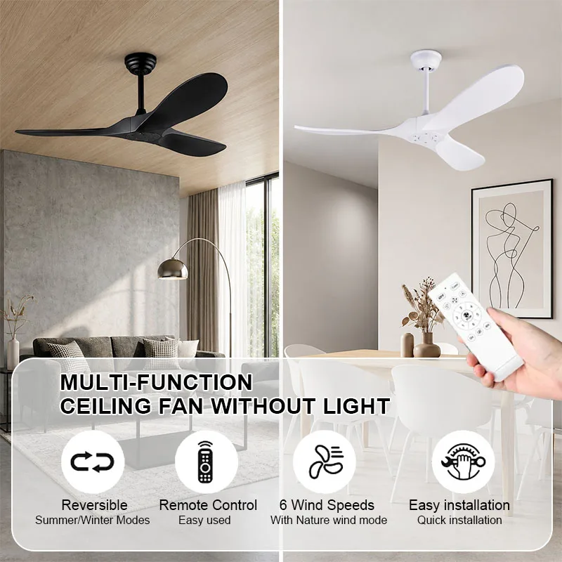 

52 60 inch ABS retro ceiling fan with high wind power dining room living room no light ceiling fan equipped with remote control