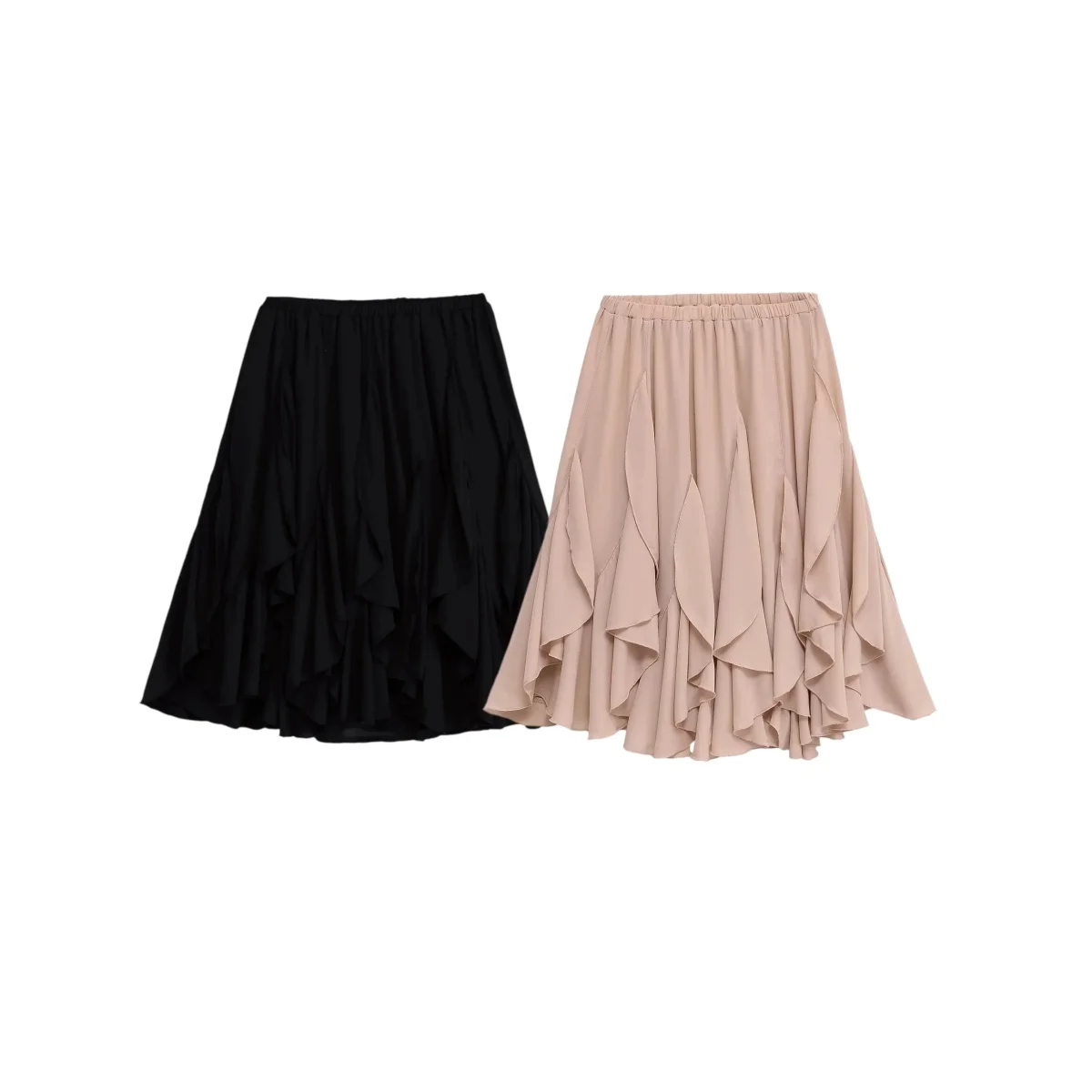 High Waist Asymmetric Hem Layered Decoration Holiday Sle ort Skirt Commute Loose Fit Pure Color Polyester Fiber Skirt
