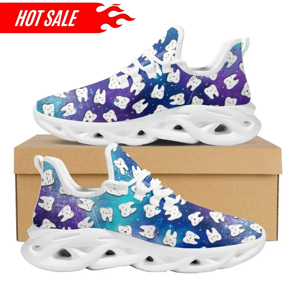 HOT Cartoon Teeth Gradient Print Summer Sneakers Designer Shoes Breathable Flats for Female Dentist Footwear Women