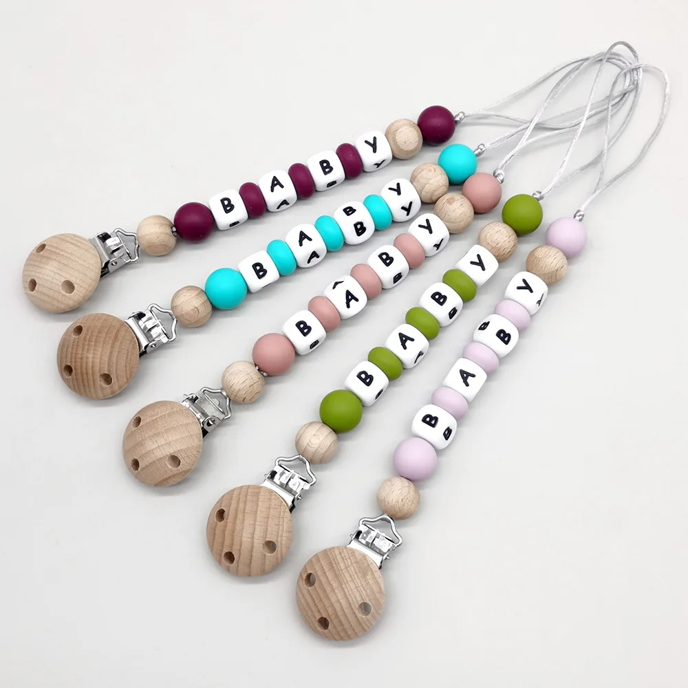 คลิปหนีบจุกนมหลอกแบบกำหนดเอง สายคล้องจุกนมหลอก ลูกปัดซิลิโคน ที่หนีบจุกนมหลอก ของเล่นเด็กกัดเล่น ของขวัญสำหรับเด็ก ปลอดสาร BPA