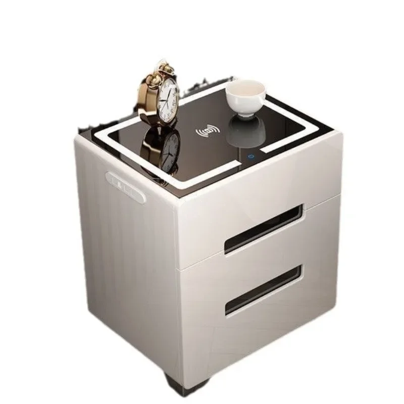 Smart bedside table with safe, multi-functional, small, simple, modern light luxury, white cabinet in household bedroom