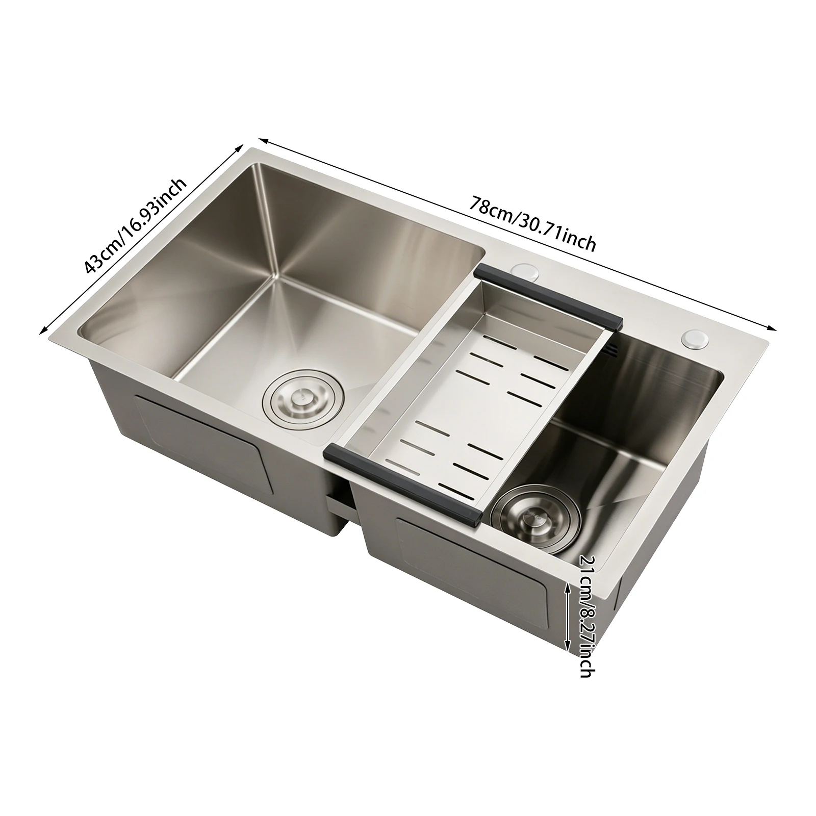 78*43*21cm Stainless Steel Kitchen Sink Double Bowl Kitchen Sink Kitchen Sink with a Drain Basket for Garages Laundry Rooms Basements Bars Kitchens for Cleaning Food Fruits Vegetables Dishes Etc