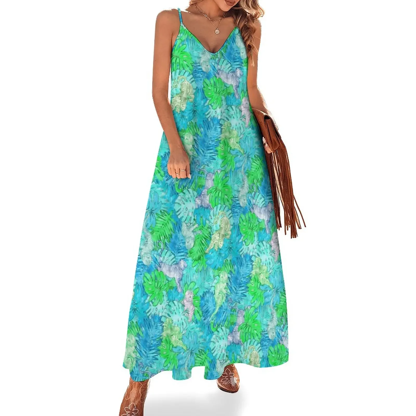 

Tiger Palms - Clear Sky Colorway Sleeveless Dress Woman dresses summer dress woman 2024