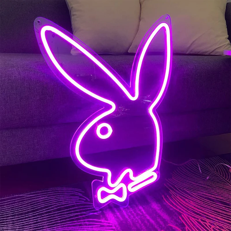 Bunny Backboard Night Neon Sign Light Led Red Rabbit 40cm Acrylic Wall Hanging Home Decor Easter Ornament Bar Lights Neon Sign