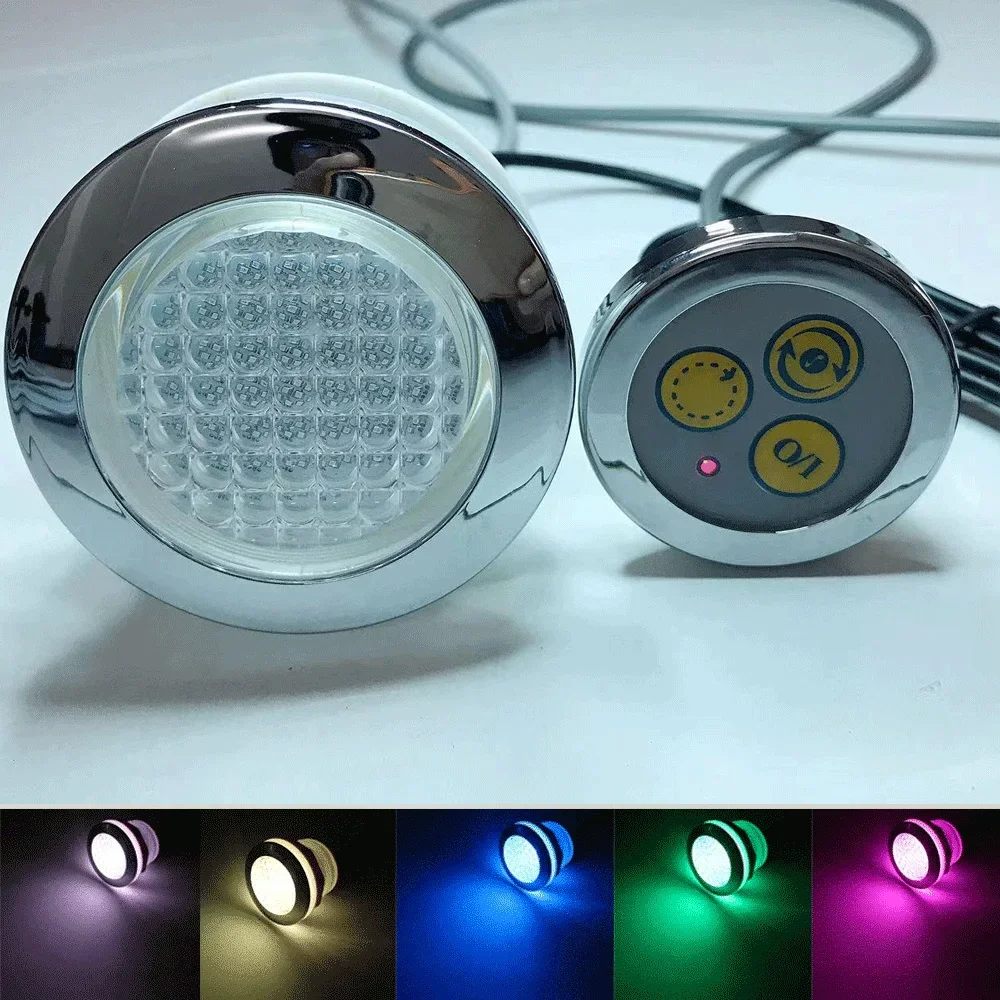 Imagem -02 - Luz de Banho Subaquática Led Rgb Superfície Colorida Submersível Led Pool Lights Lâmpada de Banheira Cromagem Facial ac 12v 100ma 68 mm