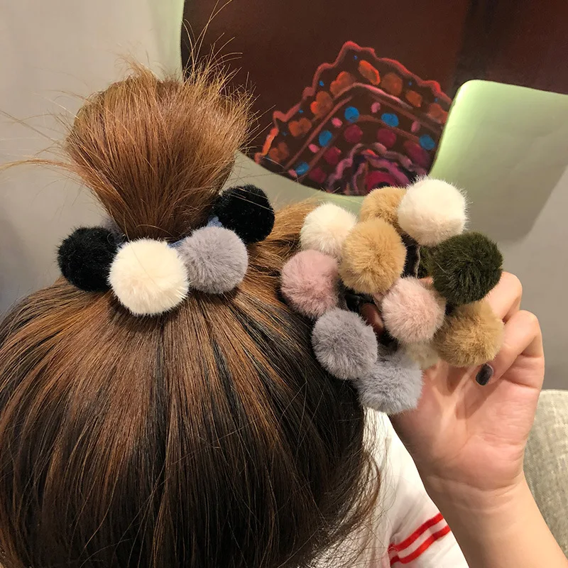 Lovely woman Pompom Hair Ties Girls Elastic Hair Band Rubber Band Hair Accessories Gum Rope Cute Scrunchies Ponytail Holder