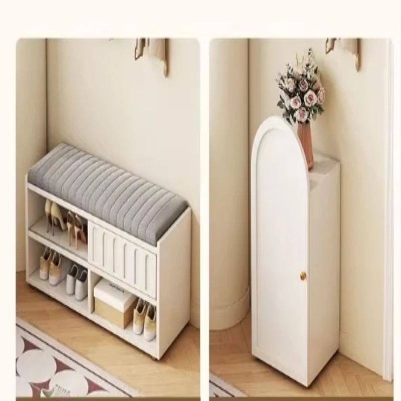 

Cream shoe change stool entrance road multi-layer shoe cabinet sitting stool integrated shoe stool