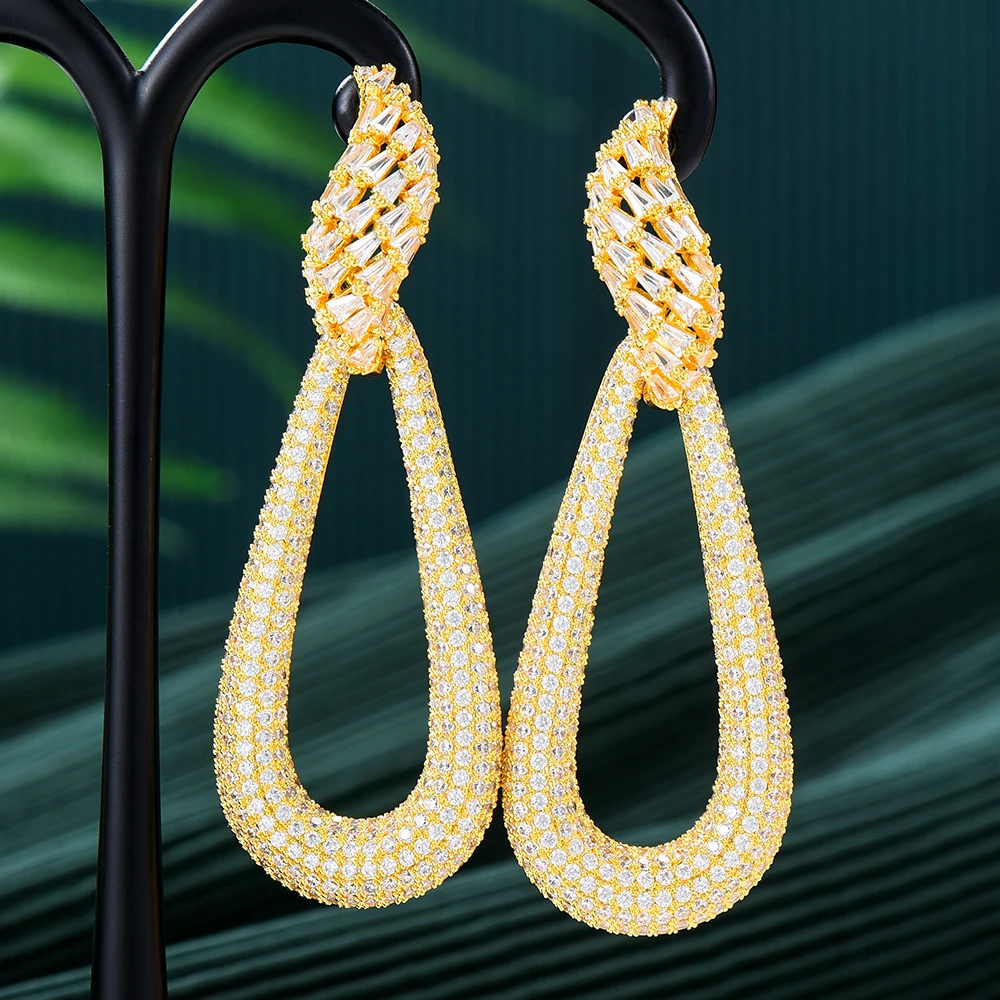 GODKI Fashion DUBAI Long Green Pink Drop Earrings for Women Trendy Elegant Created Big Simulated Pear Earrings Wholesale