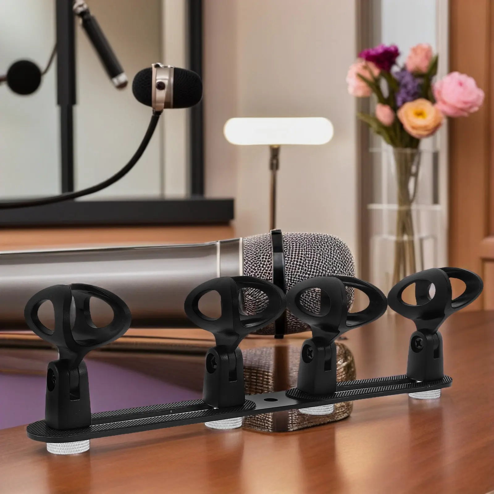 1 Set Multi Microphone Holder Desktop Mic Stand Clamp Aluminum Pole Bracket For Universal Mic Clips Wireless Mics Live Streaming