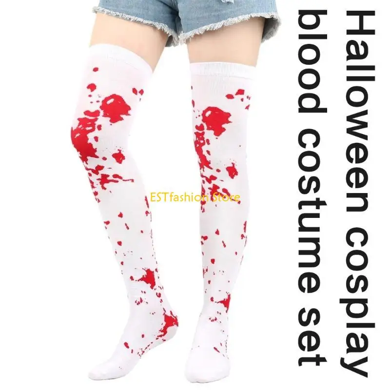 Y5GC Scarico schizzinoso a sangue puntato occhiali Halloween guanti sangue schizzati calze Foto Props Set costumi