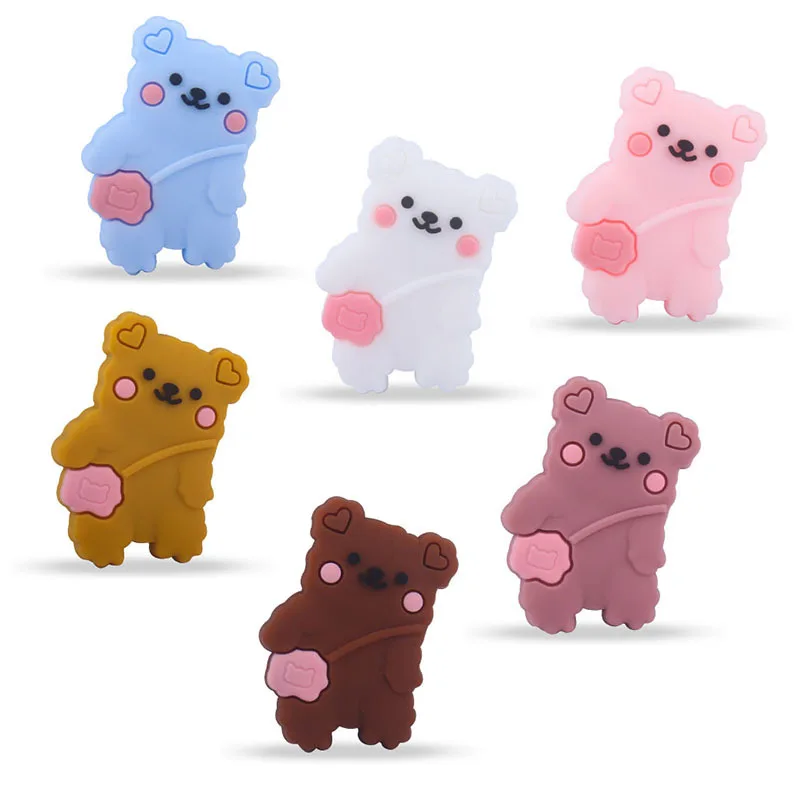 

ABCPICK 2pcs Mini Cartoon Silicone Beads Bear Focal Beads Cute Cartoon Beads for Keychain Pens DIY Making