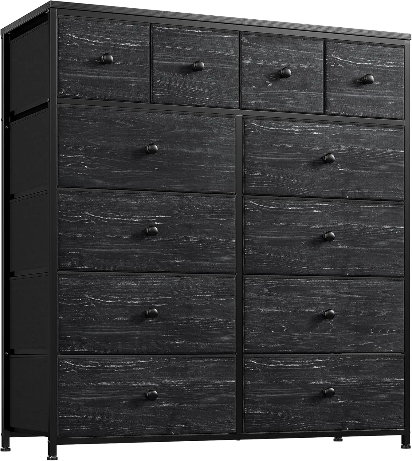 

Black bedroom dress with 12 drawer boxes, closet, 40.6 inches wide x 11.8 inches deep x 43.7 inches high, black wood grain