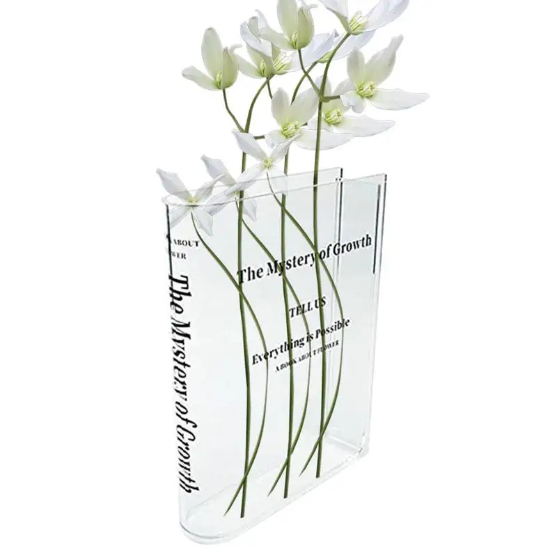 Clear Acrylic Vase Clear Book Shaped Vase Cultural Flavor Decorative Acrylic Vase For Unique Home Bedroom Office Accent Book