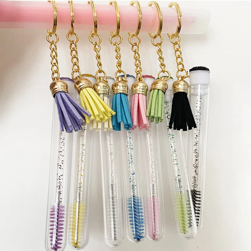 Tubo de cepillo de pestañas con borla, cadena dorada, varita de rímel brillante para extensión de pestañas, contenedor de micropeine transparente, 50 piezas