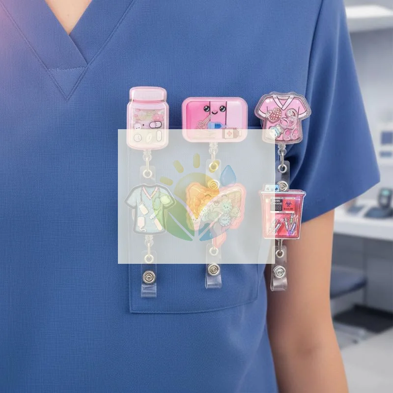 Scratch Resistant Retractable Badge Reel with Acrylic Shaker Pills Bottle ID Holder for Nurses Medical Staff