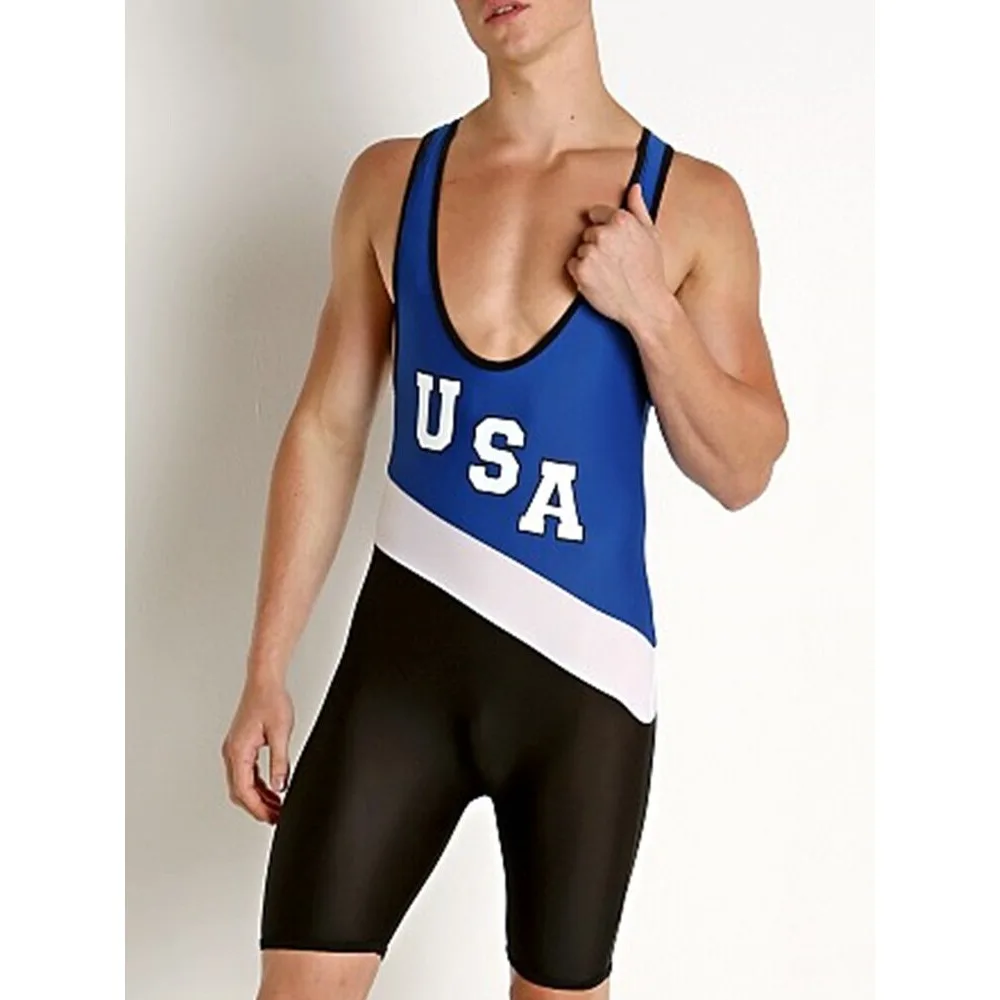 Summer Open Crotch Men One-Piece Underwear Sexy Sports Freestyle Wrestling Suit Man Boxer Swimsuit Sleeveless Vest Training Wear