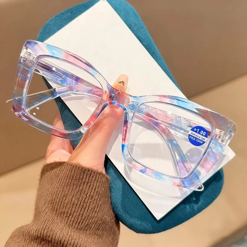 Imagen 2 del producto Gafas de lectura cuadradas transparentes con montura grande para mujer, lentes de presbicia con estampado de moda, antiluz azul, con más dioptrías