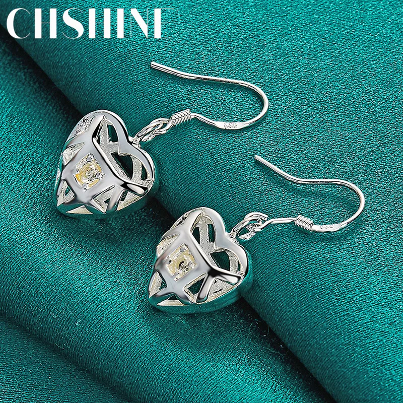 CHSHINE 925 Sterling Silver Hollow Heart AAAA Zircon Earrings A Pair Of Eardrop for Women Banquet Birthday Party Fashion Jewelry