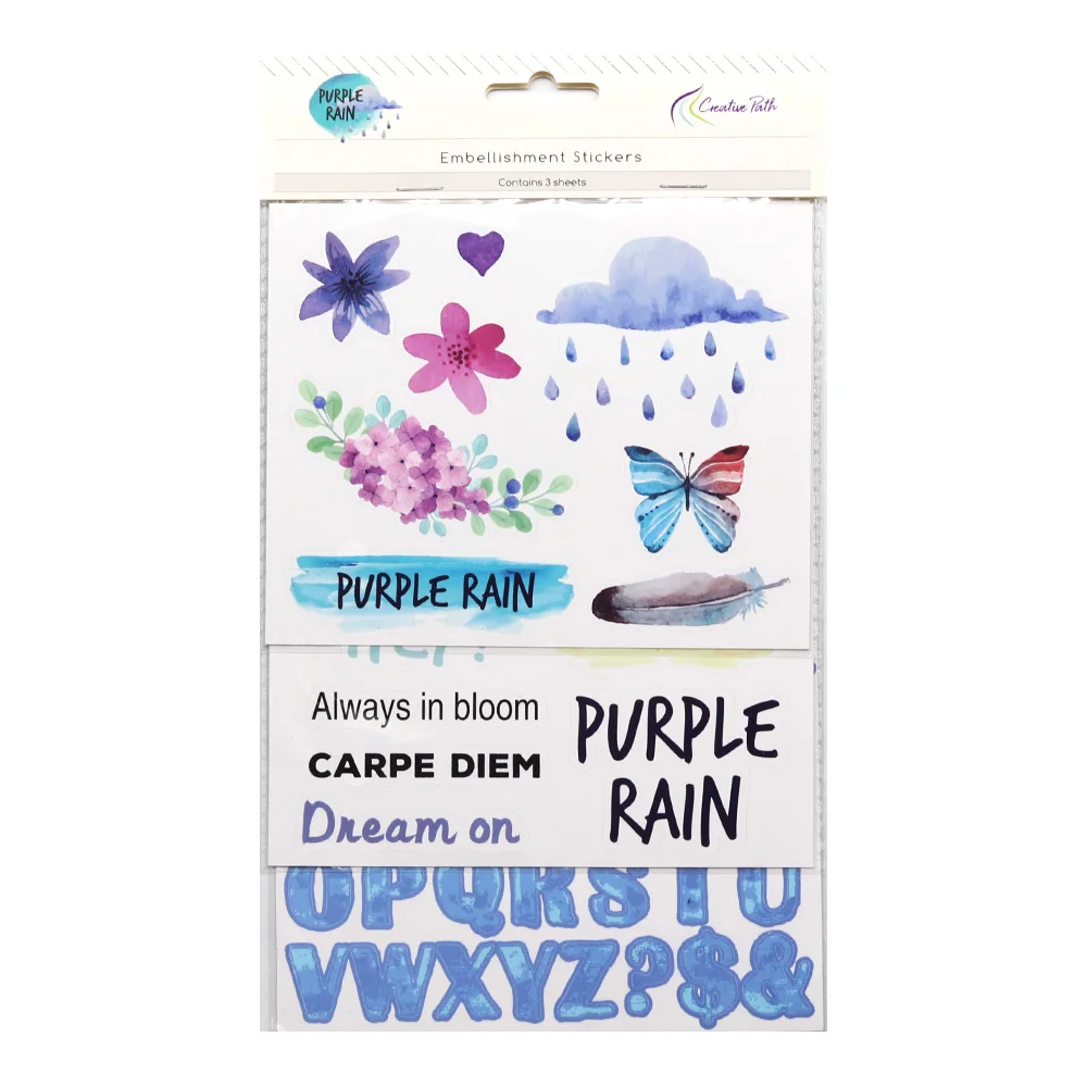 Creative Path 12-delige Paarse Regen Scrapbooking Journaling Volledige Sets Decoratieve Papiersneden Stempels Stickers DIY Creatie Set