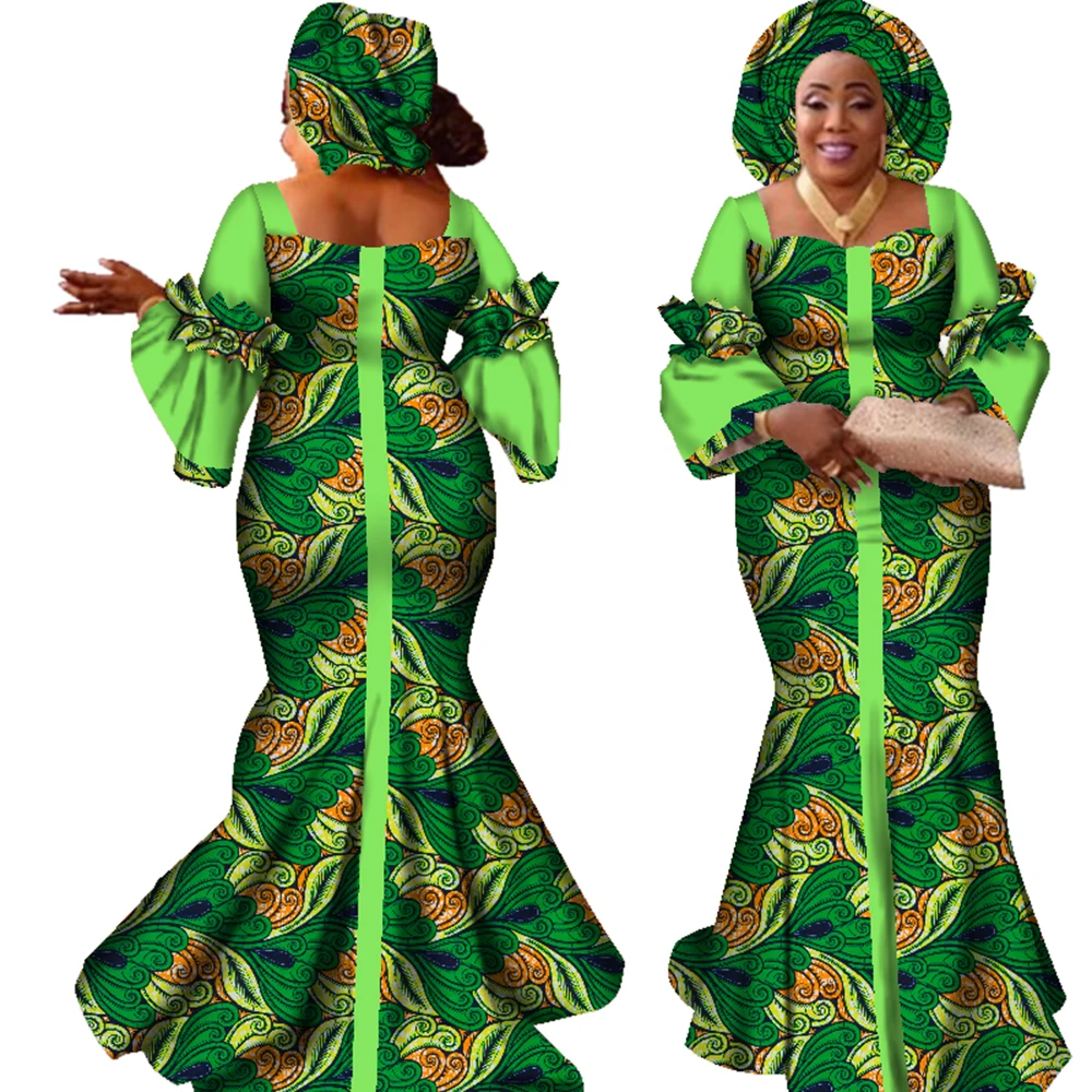 Vestidos africanos para mujer, diseño de moda, nuevo vestido africano Bazin de diseño de moda, vestido largo con bufanda, ropa africana WY2347