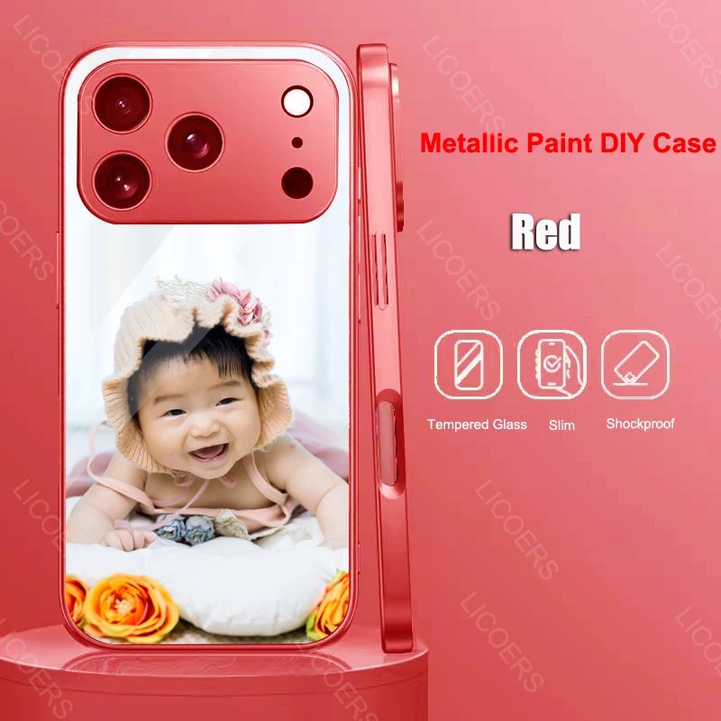 Etui z hartowanego szkła na iPhone'a 17 16 15 14 13 12 Pro Max Air Plus Mini, metaliczny lakier, bumper, możliwość samodzielnego nadruku zdjęć. — zdjęcie produktu 4