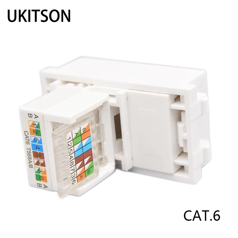 CAT6 RJ45 Network Socket Kit Ethernet Computer Connector Slot Outlet 23x36mm In White Color For LAN Internet Plug