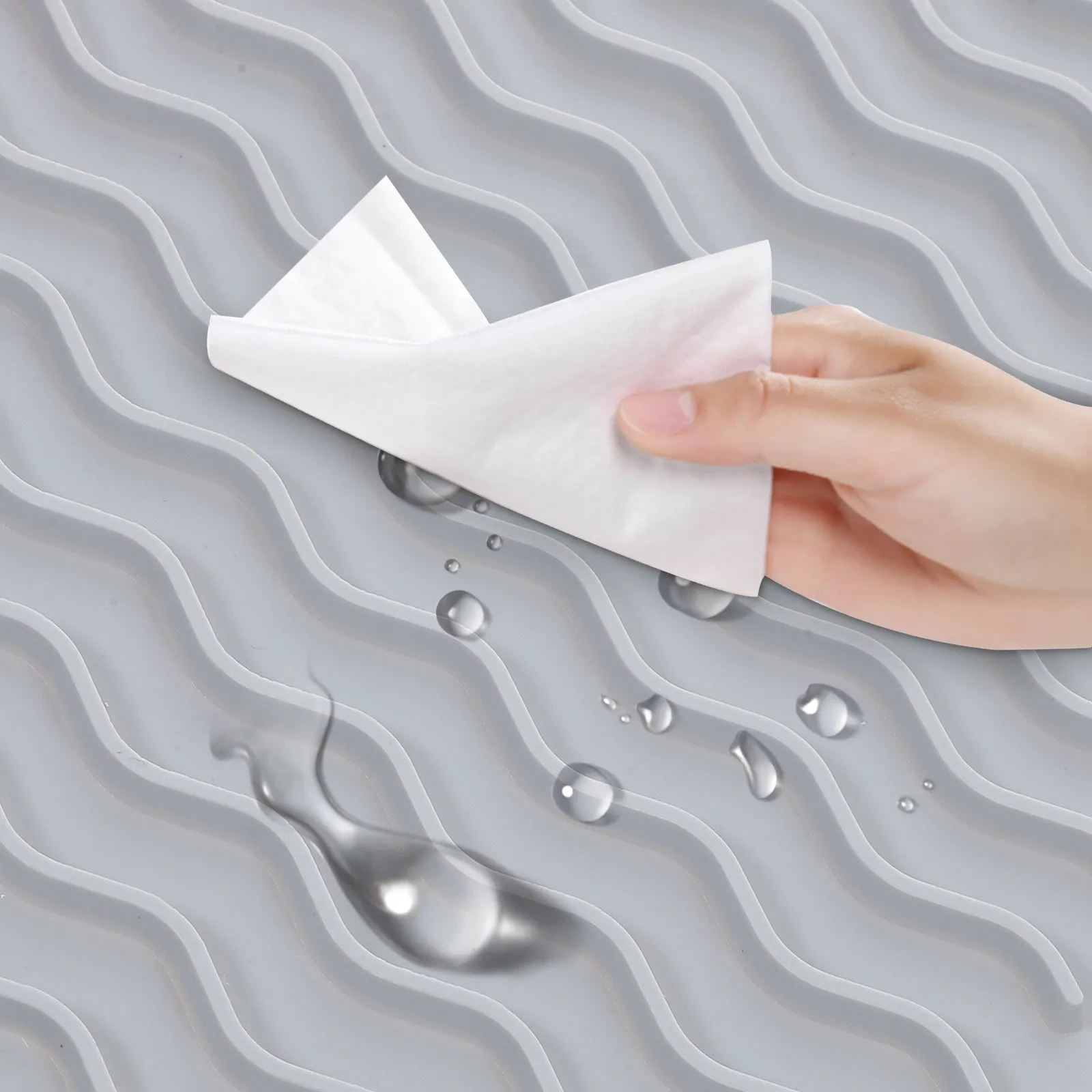 Silicone Dish Drying Mat Non Slip Raised Design Countertop Drainer Pad Flexible Compact Kitchen Storage