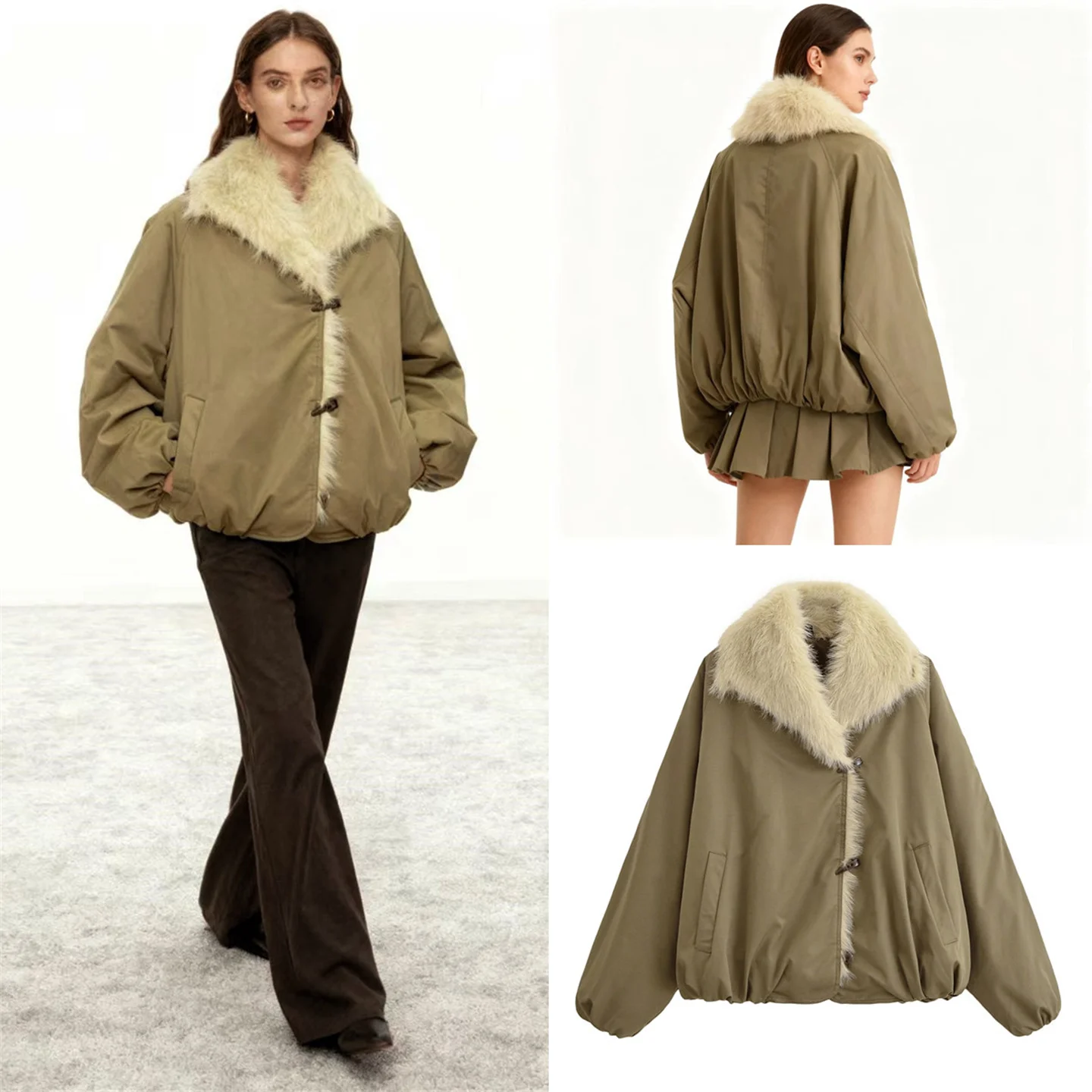 

Fluffy Oversized Collar Cotton Jacket Women's Autumn Winter New Style American Artificial Fur Effect Button Cotton Coat