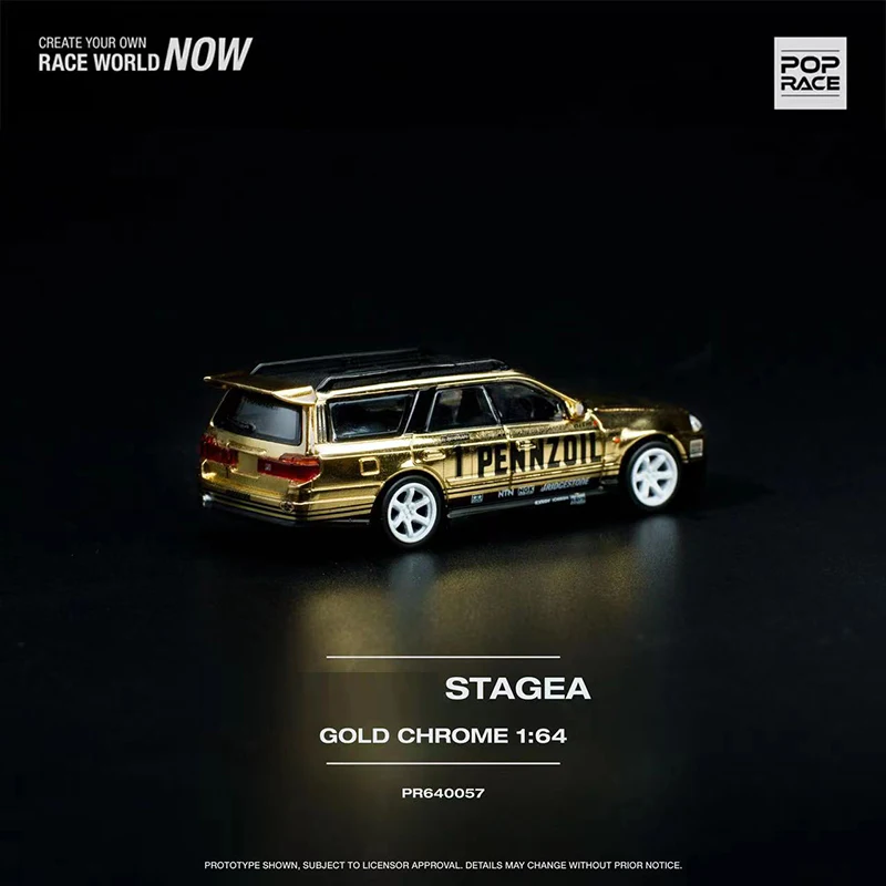 POPRACE 1:64 Model Car Stagea Alloy Die-Cast Vehicle -GOLD CHROME