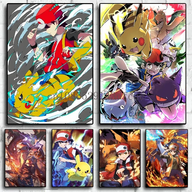 

Classic Pokemon Anime Cartoon Canvas Painting Pikachu Charizard Poster Print Mural High Quality Picture Wall Art Home Decor Gift