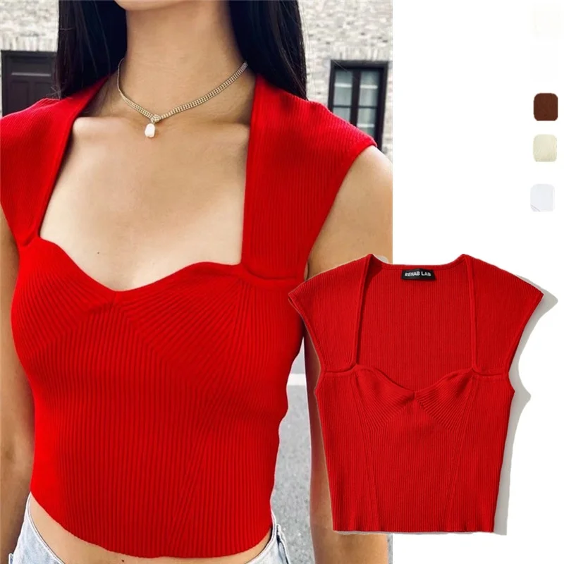 Amerikaanse retro sexy vierkante kraag ort gebreide irt Svel basislaag top Street Sle pure kleur slim fit innerlijke slijtage