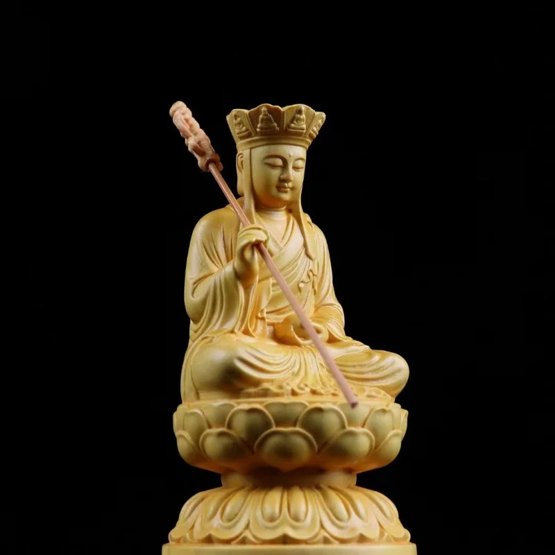 [Dizang Bodhisattva] Boxwood Carving Fortune Worship Decoration Buddha Statue Home Protection Amulet and Feng Shui Handmade One