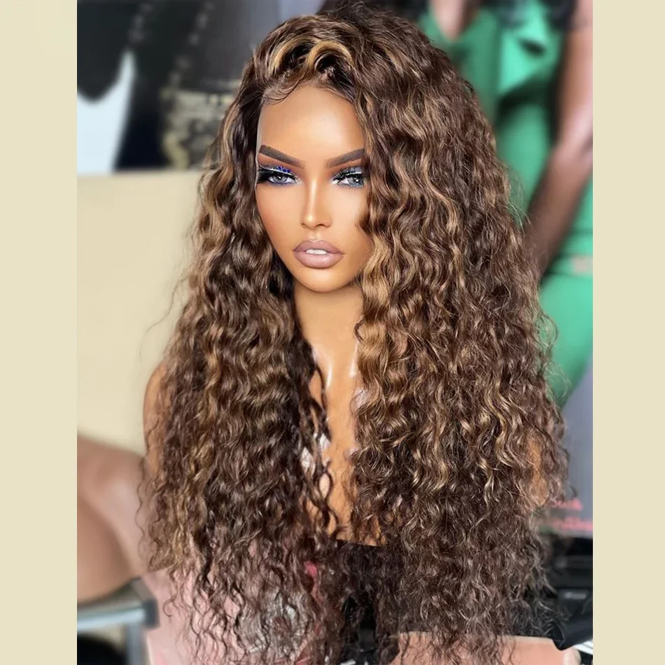 Soft 26 inch 180% Density Long Highlight Blonde Brown Kinky Curly Lace Front Wig For Black Women Baby hair Glueless Preplucked