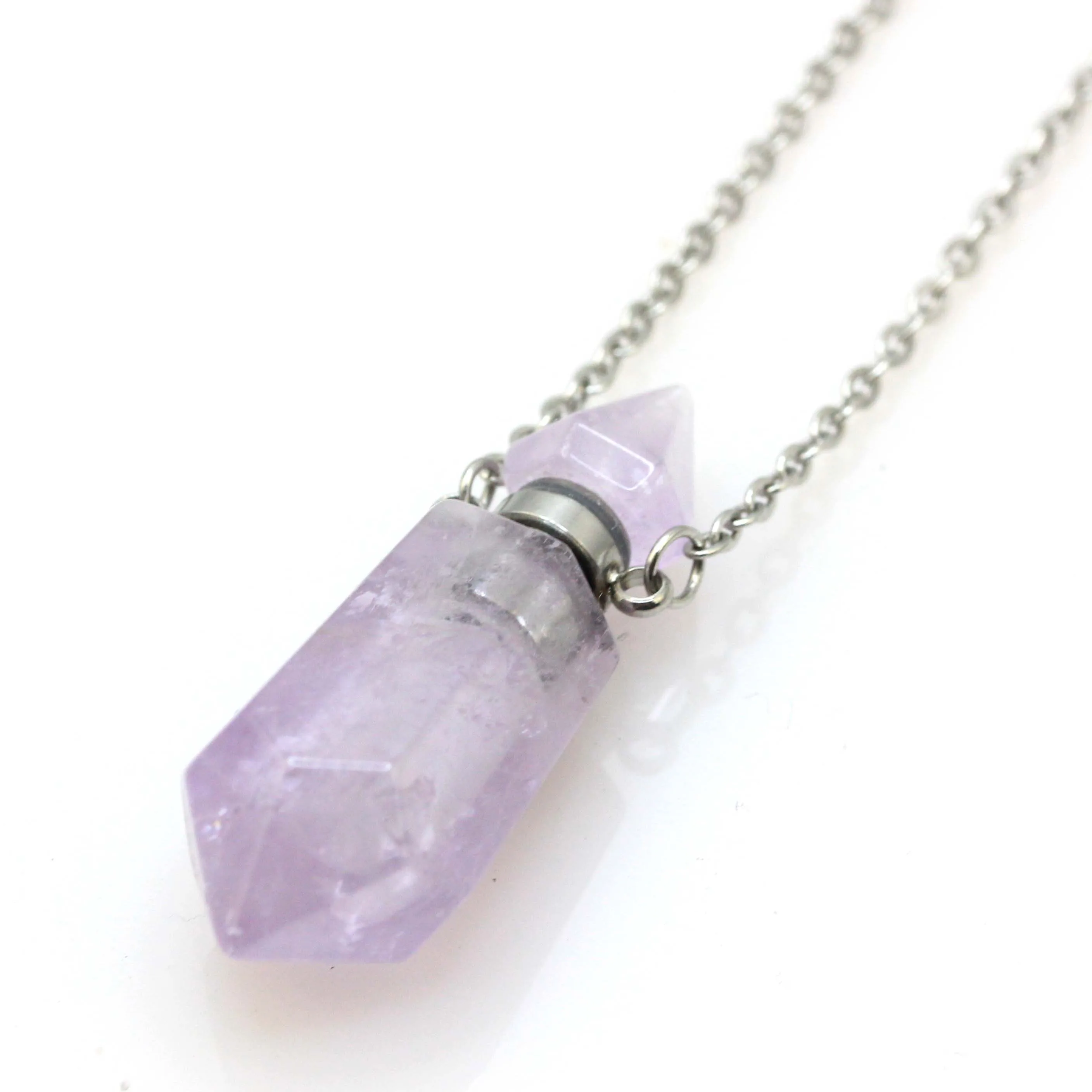 

Unique Style Natural Gem Stone Hexagon Section Stainlesssteel Pendant Necklace Essential Oil Bottle perfume bottle Jewelry