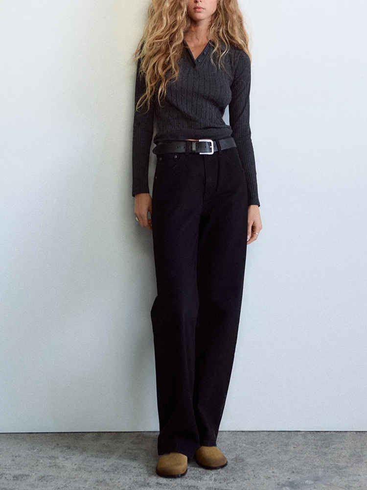 새로운 가을 여성 슬림핏 폴로 셔츠 스타일 긴팔 심플 만능 상의 출퇴근 스타일 기타 원단 여성 니트 스웨터