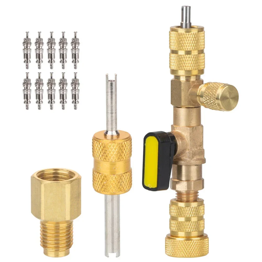 Air Conditioning Valve Core Remover Installer Kit Tool Dual Size 1/4 & 5/16 Flare Tool For R410A A/C Disassembly Tool