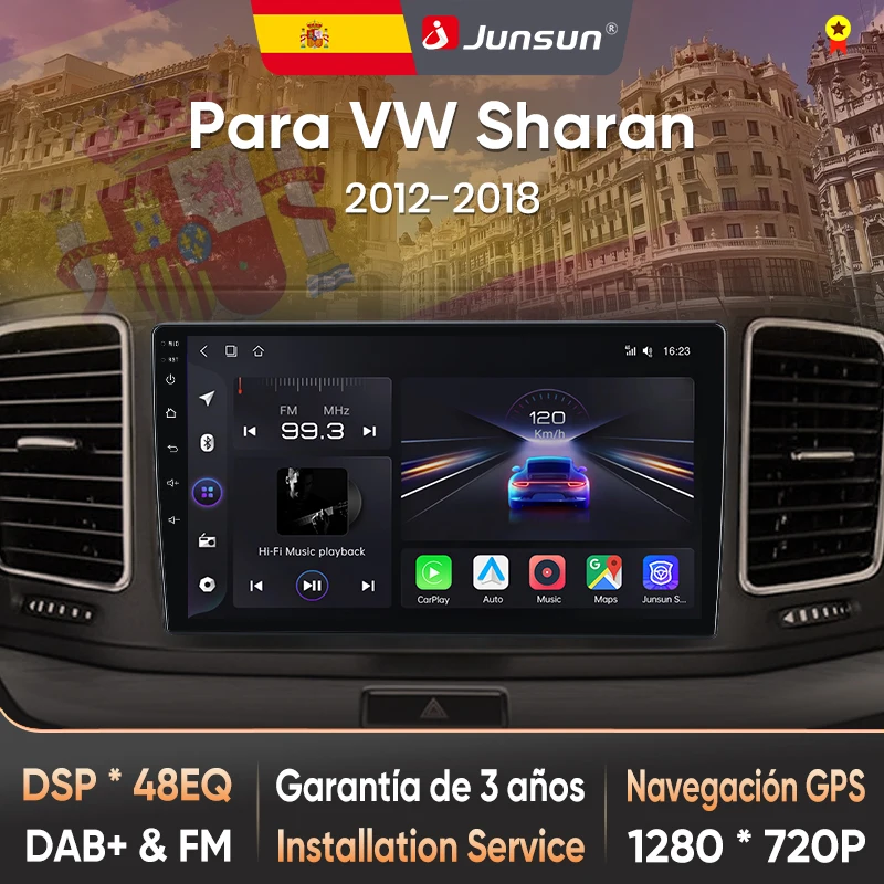 Junsun Radio mit KI-Sprachsteuerung für Volkswagen Sharan 2012-2018, kabelloses CarPlay, Android Auto, 2DIN-Autoradio mit Bluetooth, DAB+, GPS, RDS