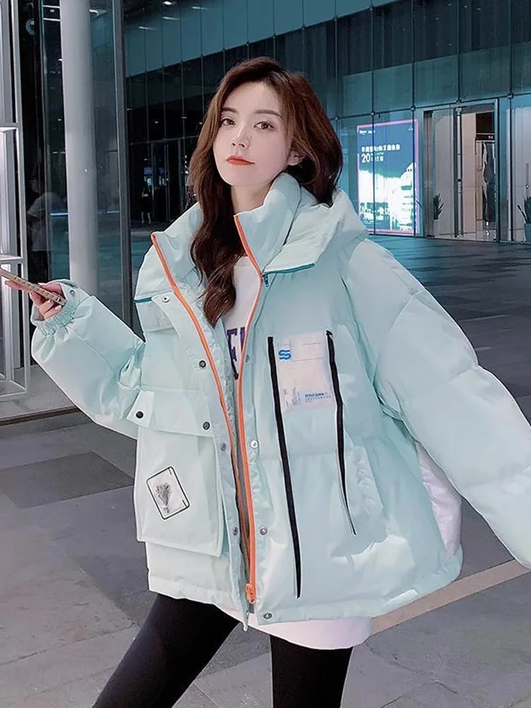 

2023 New Thicken Parker Basic Coat Female Loose Winter Short Cotton Jacket Hooded Warm Coats Parker Outwear Womens Casual Tops