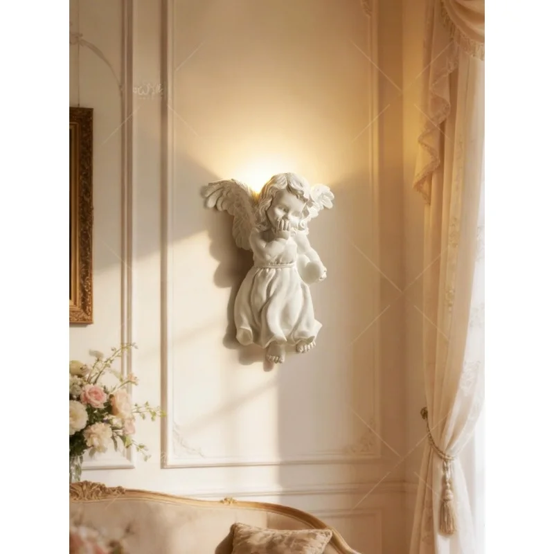 New Style French-Style Plaster Wall Sconce Angel-Shaped Living Room Accent Light Cream-Style Sophisticated Bedroom Bedside Lamp