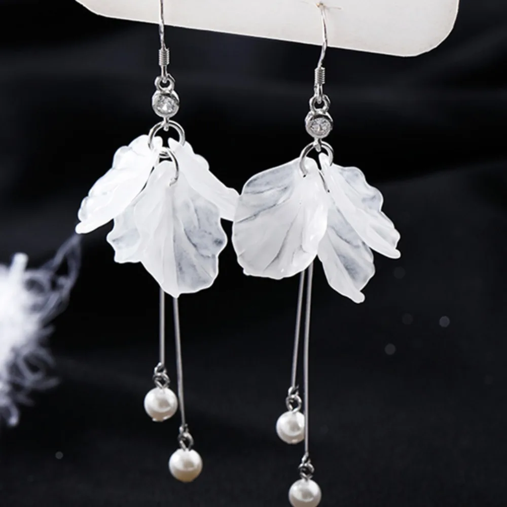 Flower Pearl Earrings Women Long Temperament Silver Plated Tassel Earrings Wedding Accessories Jewelry Серьги Женские Joyero 귀걸이