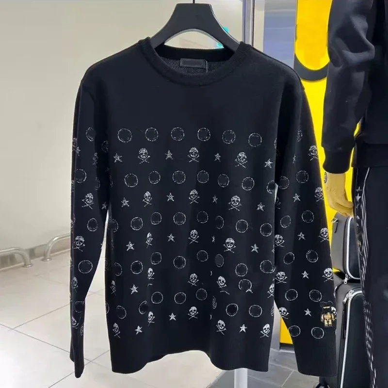 

Осенне-зимняя новая одежда для гольфа, мужской вязаный свитер для гольфа с круглым вырезом и длинными рукавами с принтом, модный спортивный теплый пуловер