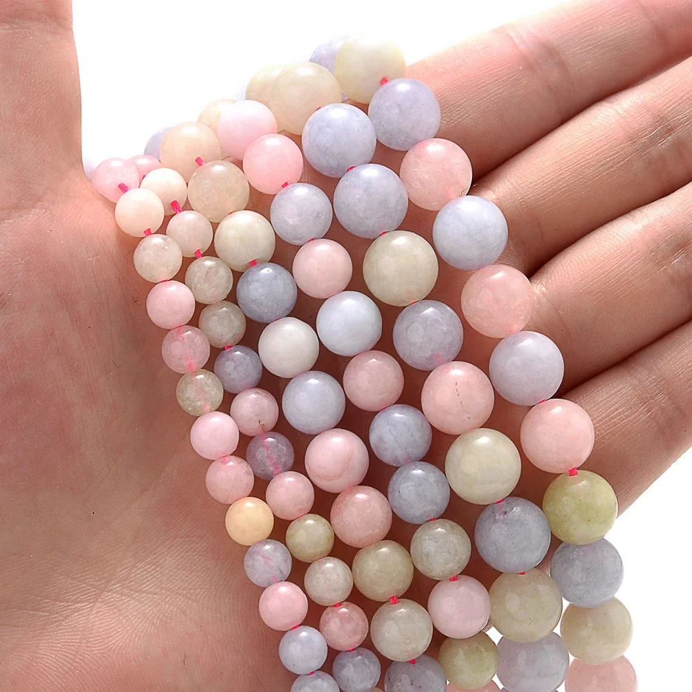 6/8/10mm Natürliche Morganit Stein Perlen Runde Lose Spacer Perlen für Schmuck Machen DIY Armband Halskette zubehör Liefert