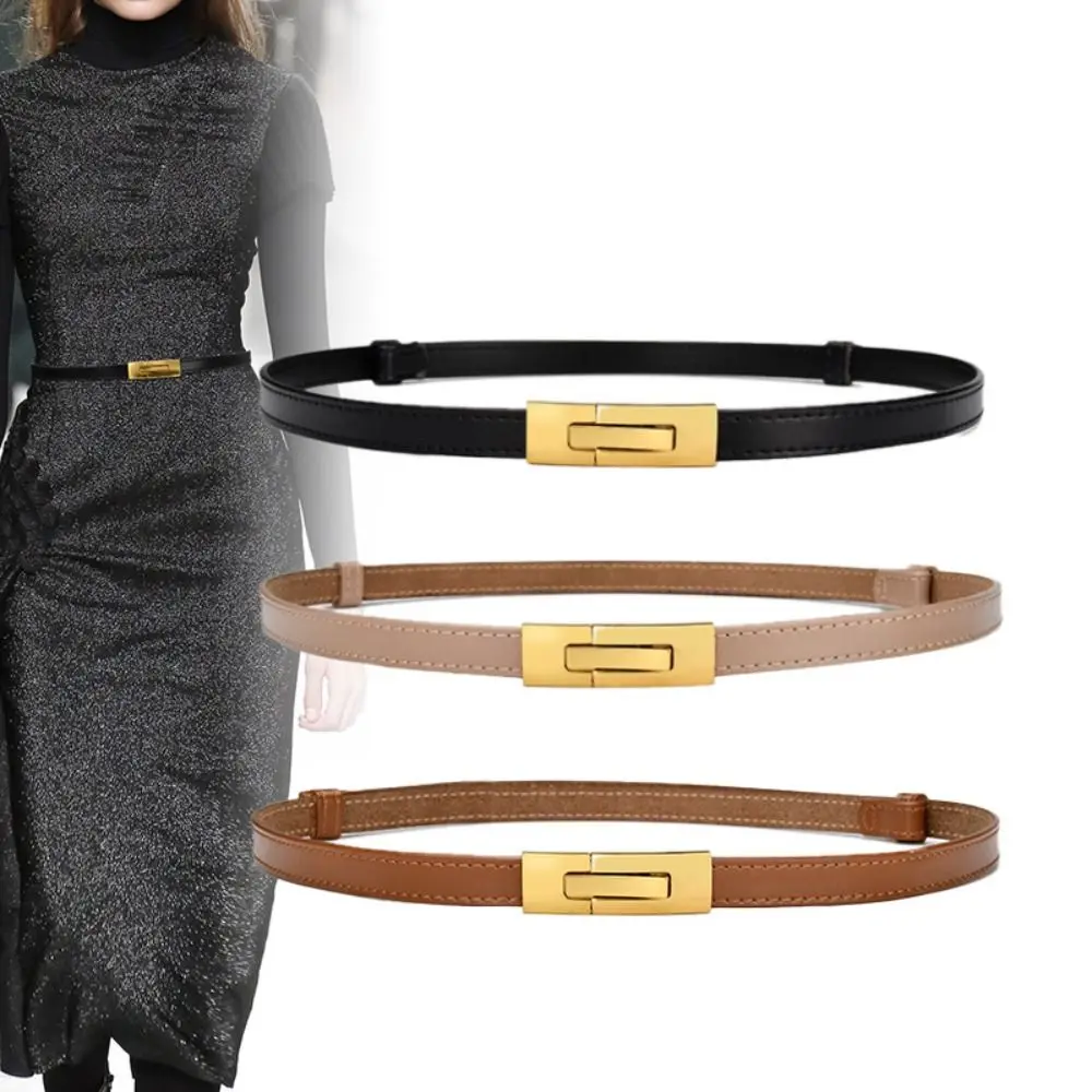 

Metal Alloy Buckle Genuine Leather Belt Waist Decoration Luxury Design Versatile Thin Waistband Cowhide Belt For Women Girls