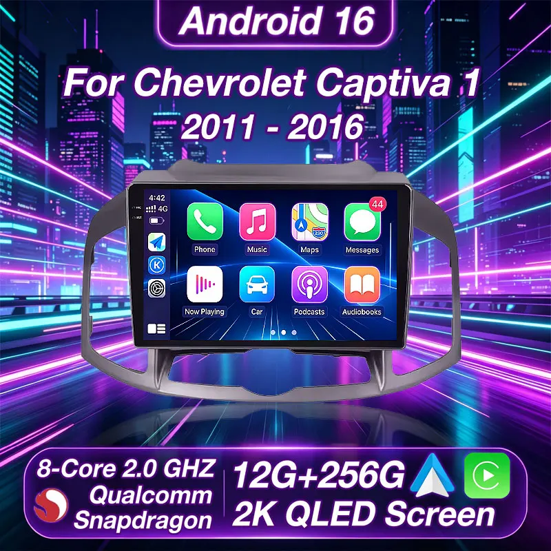 Radio para Auto Android 16 para Chevrolet Captiva 1 2011-2016, Pantalla de Navegación GPS Carplay, Unidad Estéreo con Wifi 5G, Bluetooth, 4G y DSP