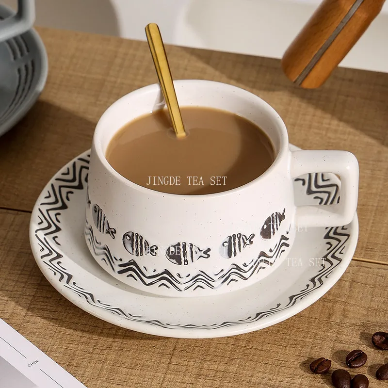 250ml Keramik-Kaffeetassen-Set, kleine Fisch-Teetasse, niedliche Haushaltsbecher, grobe Keramik-Blumentasse, Trinkutensilien