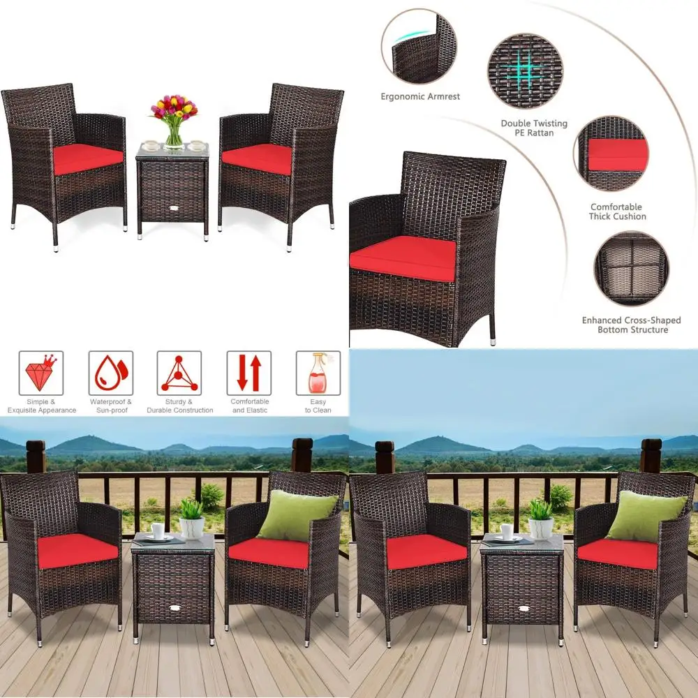 

Patio Furniture Set Outdoor Rattan Conversation Area with Coffee Table, Chairs, and Cushions