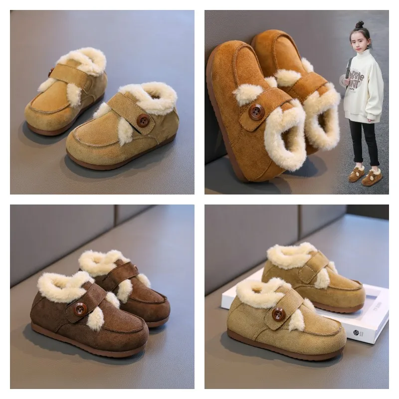 

Children's Snow Boots 2-18 Years Old Yellow Padded Thickened Boys Girls Cotton Shoes Khaki Soft Non-slip Kids Baby Short Boots