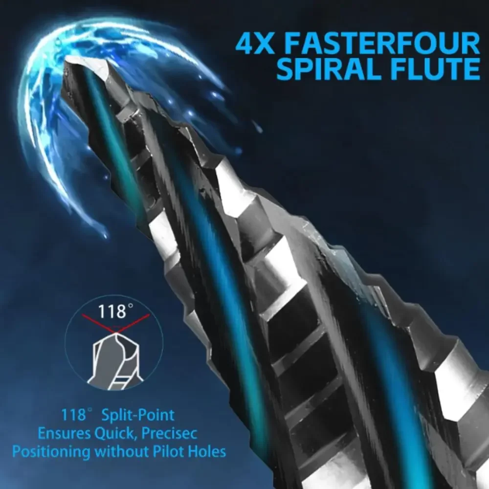 HSS Spiral Step Drill Bit Set 3Pcs Multiple Sizes Step Drills for Ship and Yacht Maintenance Metal Wood